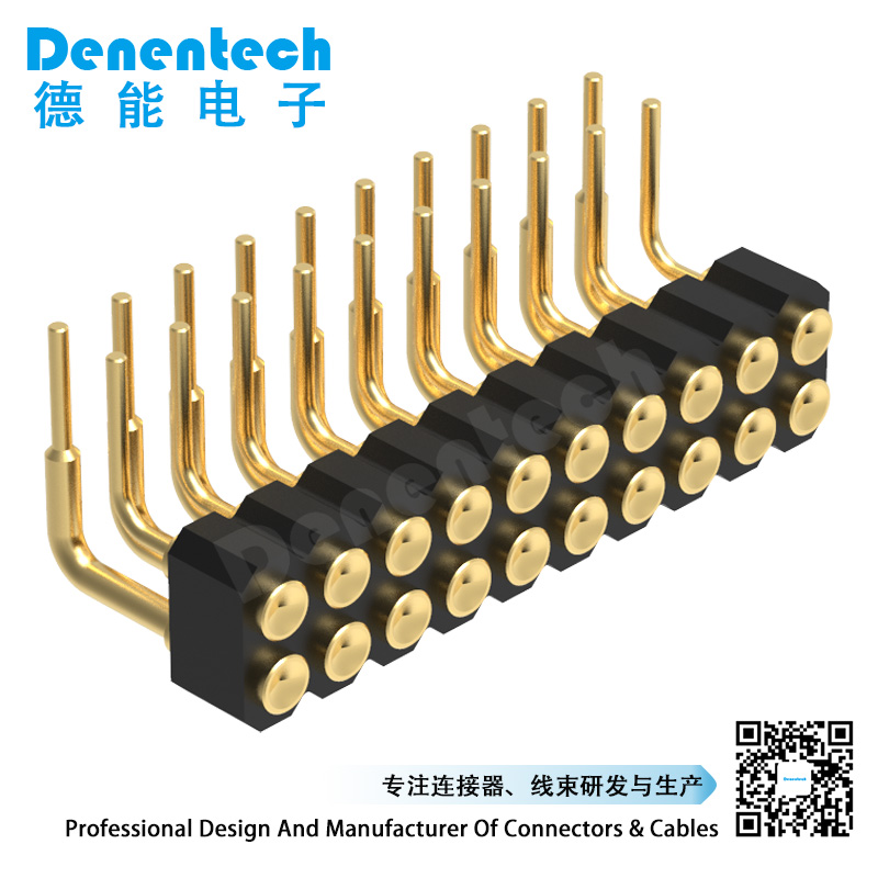 Denentech Hot selling 2.00MM  H2.5MM dual row female right angle concave pogo pin connector 